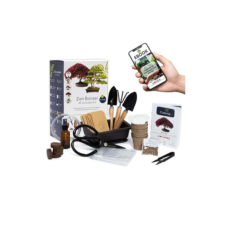 CULTIVEA® Kit Bonsaï Premium Prêt à Pousser - Jardinez et décorez - Entretien de vos bonsaïs et plantes naturel - Fil, Outils, C