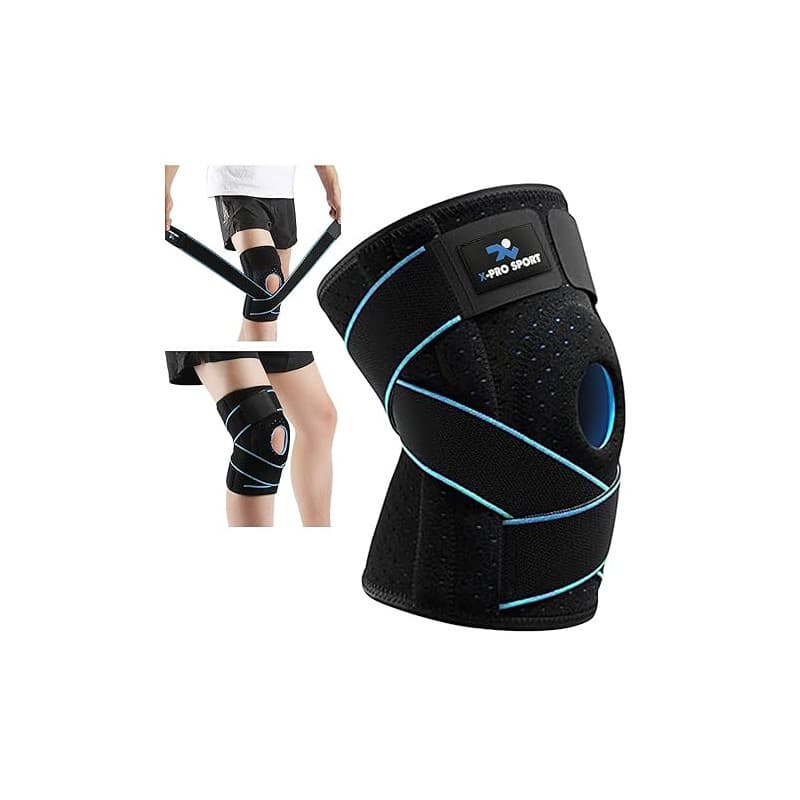 X-Pro Sport Genouillère avec Stabilisateurs Latéraux et Gel Rotulien – Genouillère Réglable Homme Femme pour Ménisque, Ligaments