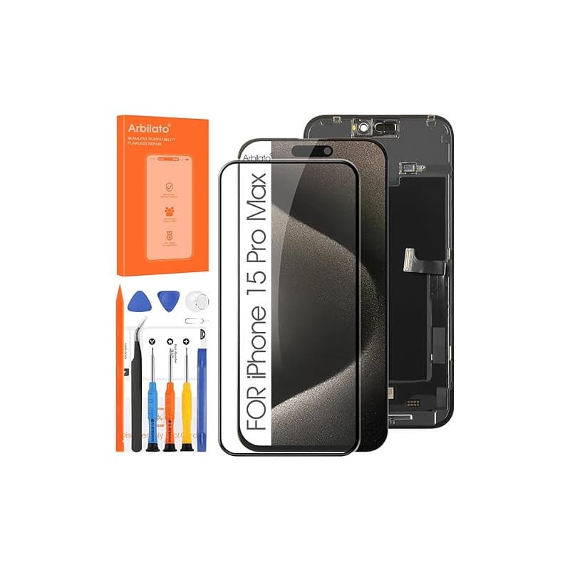 Arbilato Écran LCD pour iPhone 15 Pro Max Ecran Tactile Digitizer Assemblée avec Réparation Kit pour iPhone A2849 A3105 A3108 A3