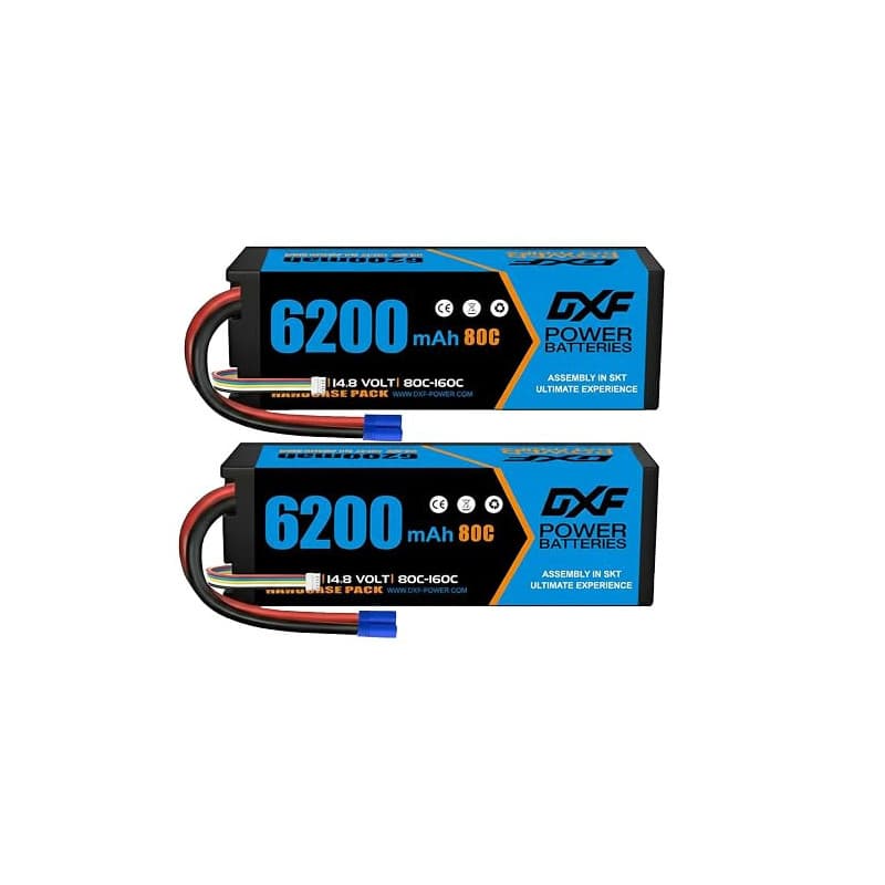 DXF Batterie LiPo 4S 14.8V 6200mAh 80C EC5 Pack 2X Voiture RC 1/8 1/10 Buggy Truggy Monster Truck Polymère Lithium Décharge Rapi