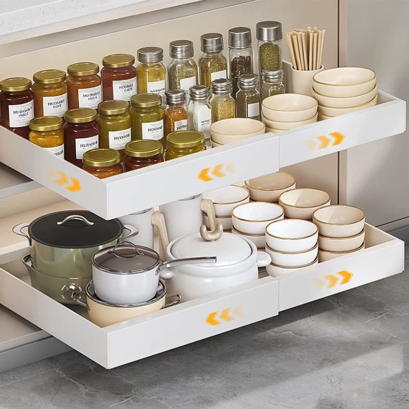VINATO Tiroir Coulissant Cuisine, Tiroir Télescopique Métallique, Largeur Ajustable Placard (32-52cm L X 42 Cm P X 7.5 Cm H), Ra