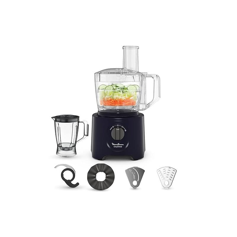 Moulinex Easy Force, Robot Cuisine Multifonction Compact 3L, 800W, 2 Vitesses + Pulse, 25 fonctions, 6 accessoires, Blender, Râp
