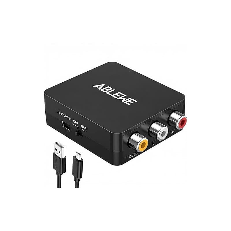 ABLEWE Adaptateur RCA vers HDMI, Convertisseur AV vers HDMI Mini AV à HDMI vidéo Signal Prise en Charge 1080P avec câble de Char