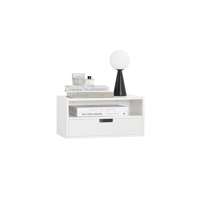 SoBuy Table de Chevet Suspendu avec tiroir et Niche Ouverte, étagère Murale Gain de Place, Table de Nuit pour Chambre et entrée,