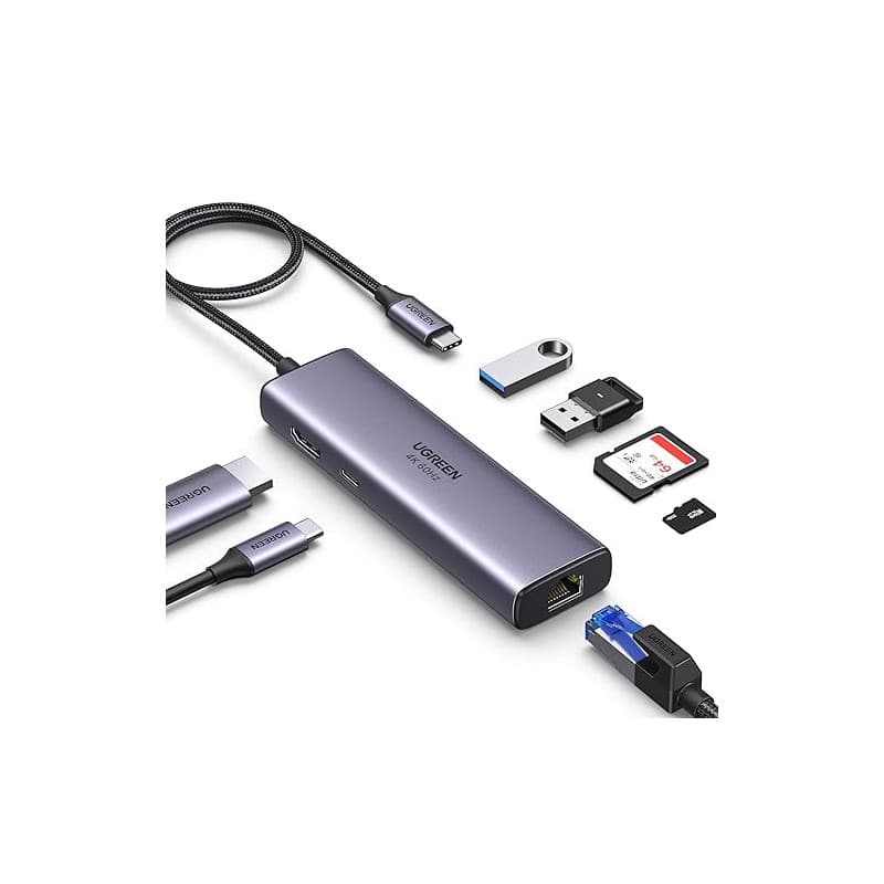 UGREEN Revodok 107 Hub USB C Ethernet Gigabit HDMI 4K 60Hz Lecteur de Carte SD TF PD 100W 7 en 1 Docking Station Compatible avec