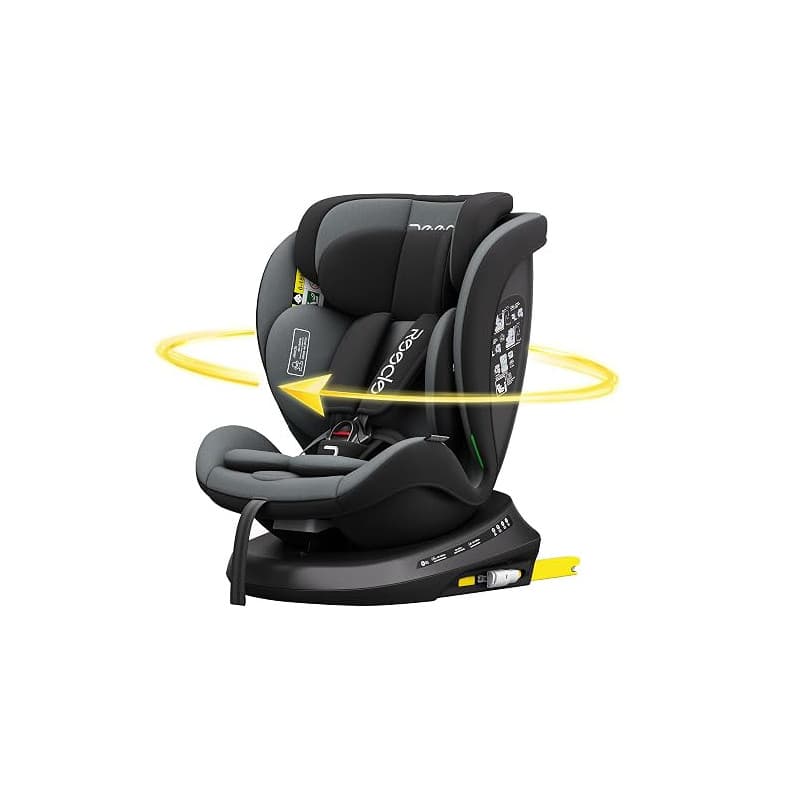 i-Size Siège Auto 360 Pivotant ISOFIX 40-150 cm, 0-12 ans, Dos à la route jusqu'à 105 cm, 5 Positions Inclinables, 0-36 kg (Noir