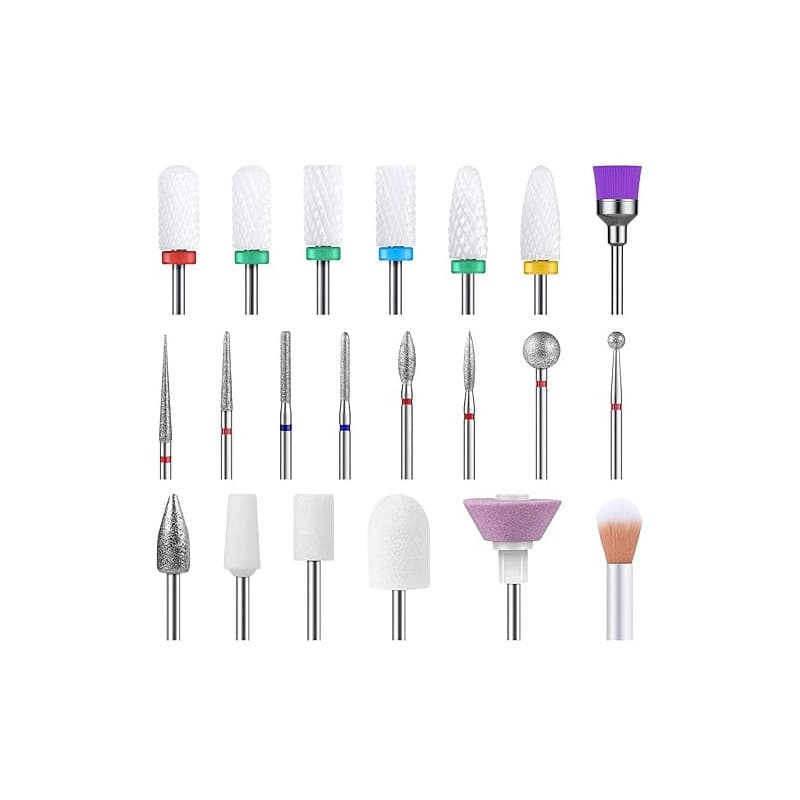 MelodySusie Ensemble 21 pièces d'Embouts pour Ponceuse Ongles Professionnels 3/32'' Céramique Diamant Carbure, Kit Outils Ongles