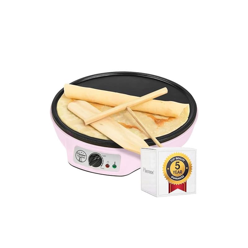Bestron crêpière electrique, machine a Crepe pour crêpes de Ø 30 cm, y compris distributeur de pâte & spatule à crêpes, avec rev