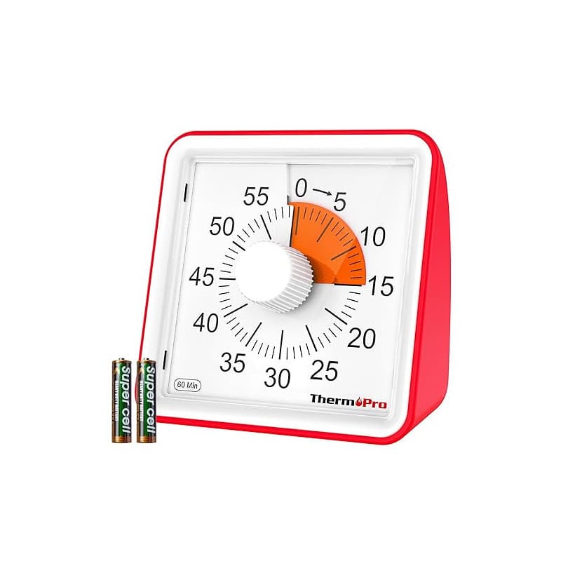 Minuteur visuel ThermoPro TM021, Compte à rebours de 60 Minutes pour Enfant avec Mode muet/Alarme, Grands Chiffres - Outil de Ge