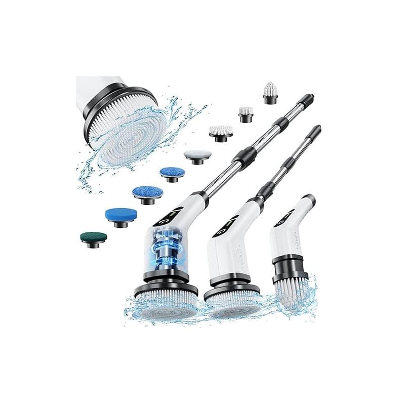 Brosse Electrique Nettoyage Rotative, Brosse de Nettoyage sans Fil avec 8 Têtes de Brosse Remplaçables, Electric Spin Scrubber a