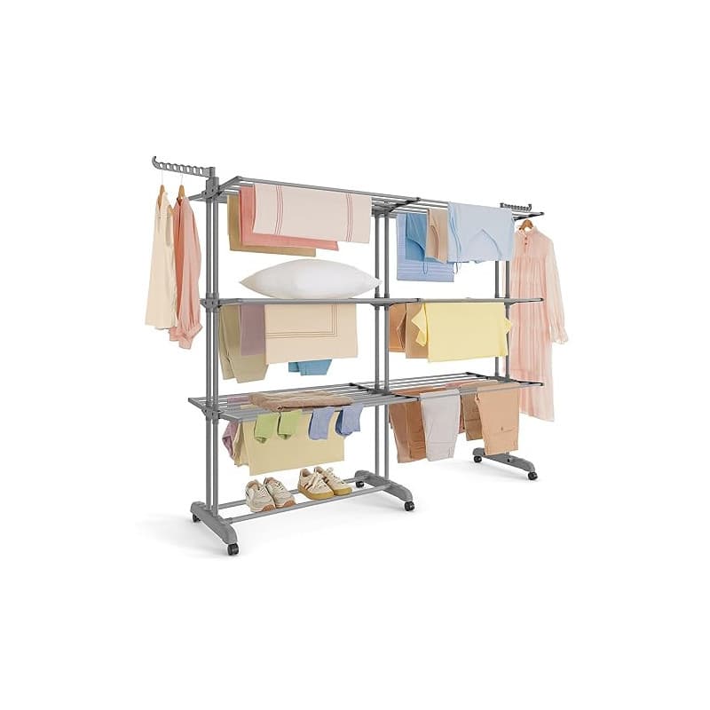 SONGMICS Étendoir à Linge, Séchoir Mobile à 4 Niveaux, avec roulettes, Pliable, 63,5 x (131-200) x 177,5 cm, Grande Capacité, Ut