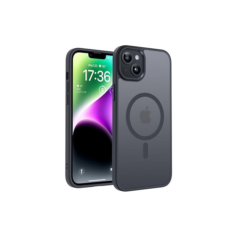 TOCOL Coque Magnétique pour iPhone 14 Plus 6,7 Pouces, Compatible avec MagSafe, Coque Mat Translucide Fine Antichoc, Noir