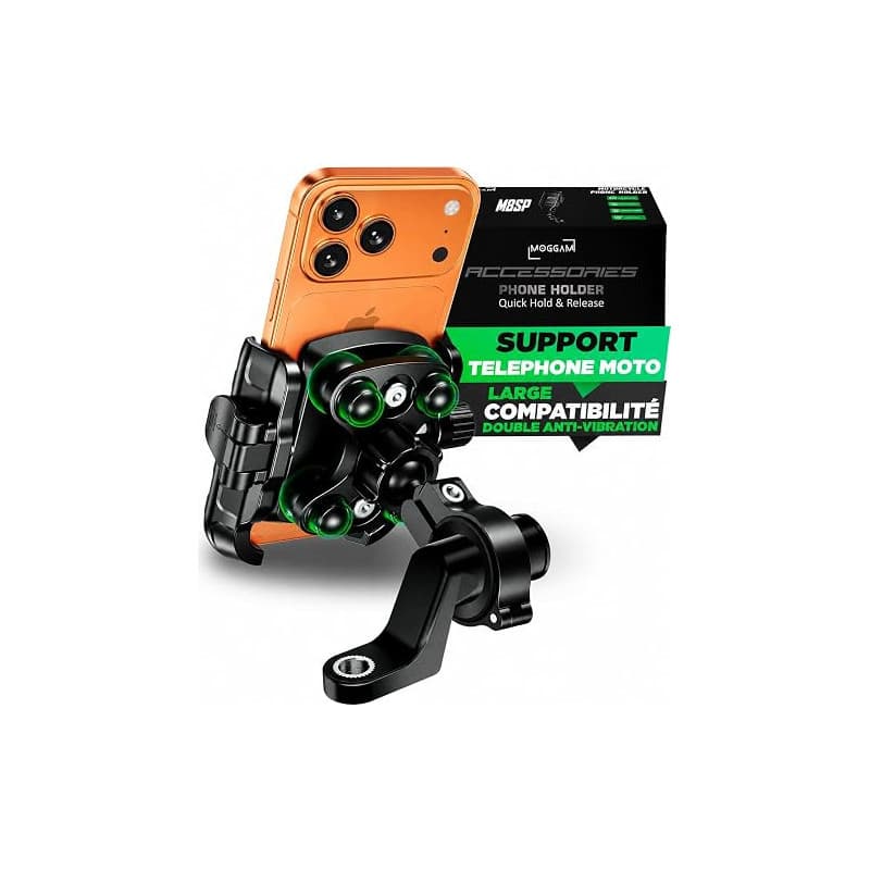 Support Telephone Moto Antivibration Aluminium CNC Double Fixation Guidon 22-32mm Rétroviseur 12–14 mm Libération Rapide Design
