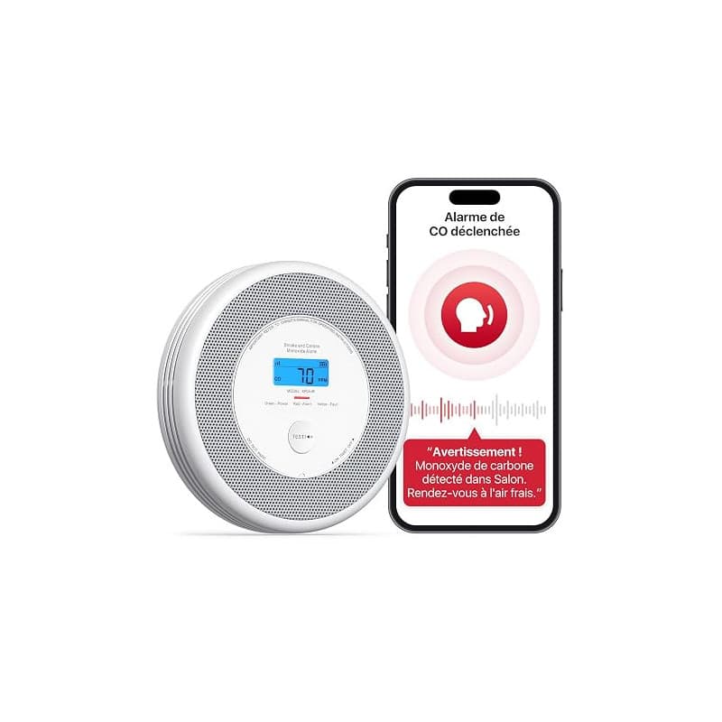 X-Sense Détecteur de Fumée et de Monoxyde de Carbone Connecté avec Fonction d’Alerte Vocale en Français, Détecteur de Fumée Wi-F
