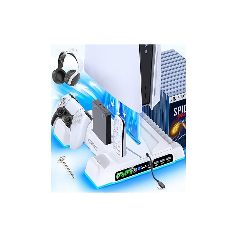 OIVO Support PS5 pour Playstation 5/ Pro/ Slim avec Ventilateur de Refroidissement à 3 Vitesses, Chargeur Manette Play 5 avec In