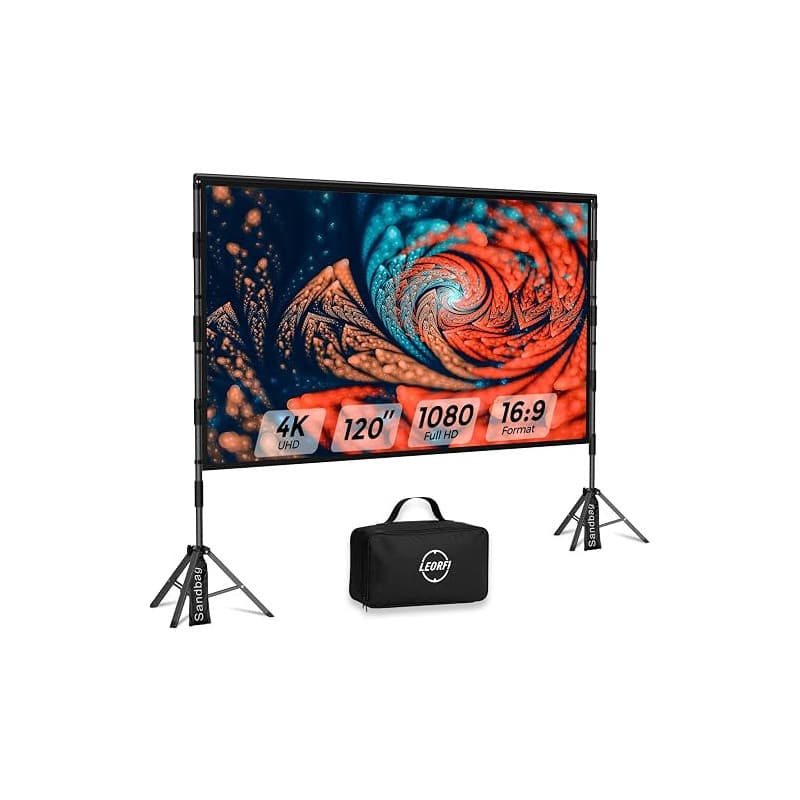 Écran de Projection Portable 120 Pouces avec Trépied - LEORFI Toile de Projection HD 4K 16:9 pour Intérieur/Extérieur, Projectio