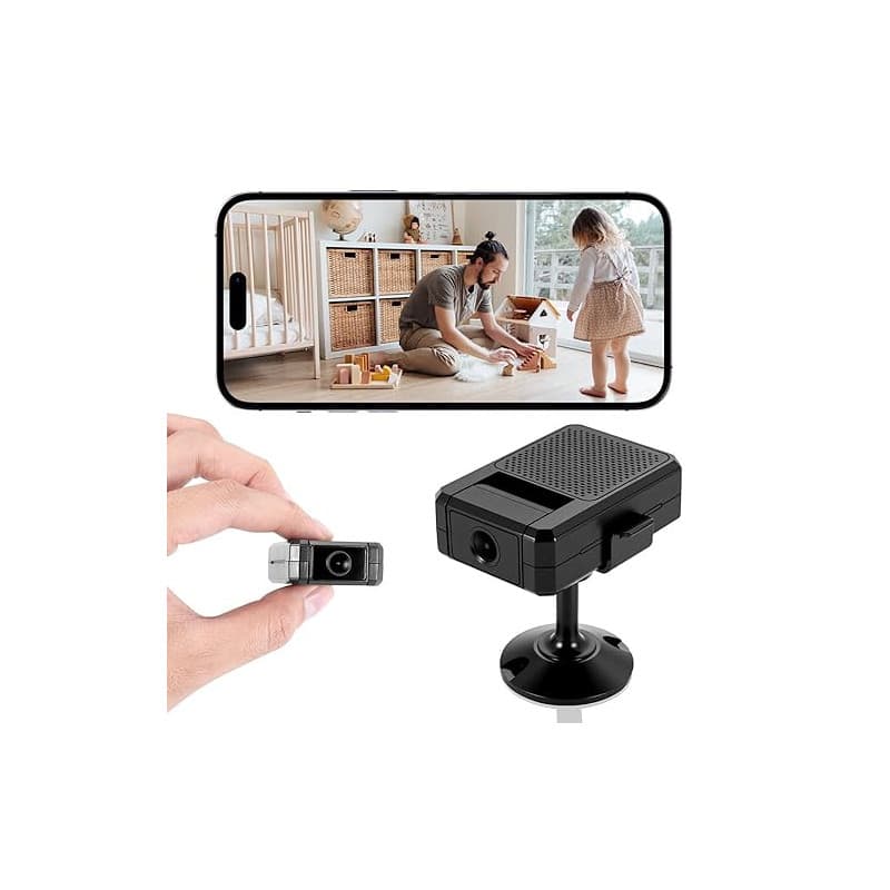 Mini Caméra Espion, 1080P HD Caméra Surveillance WiFi Interieur/Extérieur avec Objectif pivotant à 180°, Camera de Vision Noctur