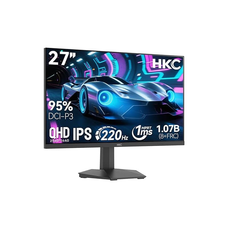 HKC Écran Gaming 27 Pouces 220Hz, 2K@QHD 2560×1440, Fast IPS Gaming Moniteur, 1ms, Adaptive Sync, HDR400, 95% DCI-P3, Eye Care,