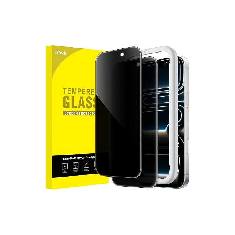 JETech Protection D'écran Anti-Espion pour iPhone 17 Pro 6,3 Pouces, Film en Verre Trempé avec Outil d'Installation Facile, Lot