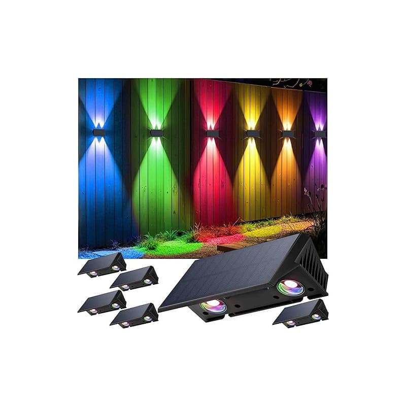 IIRARA Applique Solaire Extérieur, 6 Articles Haut & Bas Applique Murale Solaire Blanc RVB 1500mAh Lampe Solaire Murale Extérieu