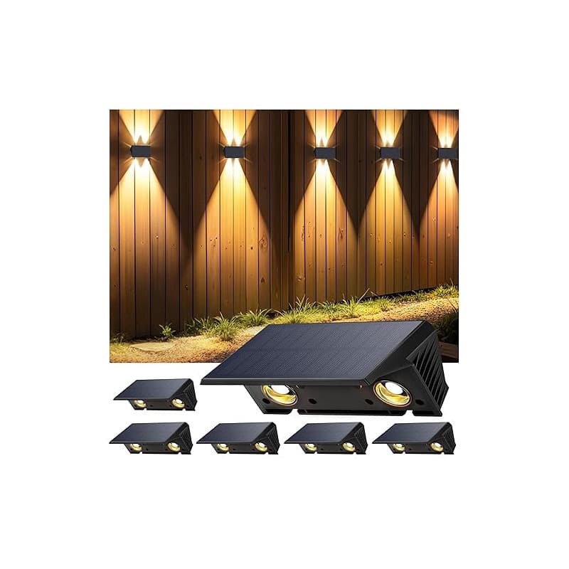 IIRARA Applique Solaire Extérieur, 6 Articles Haut & Bas Applique Murale Solaire Blanc Chaud 1500mAh Lampe Solaire Murale Extéri