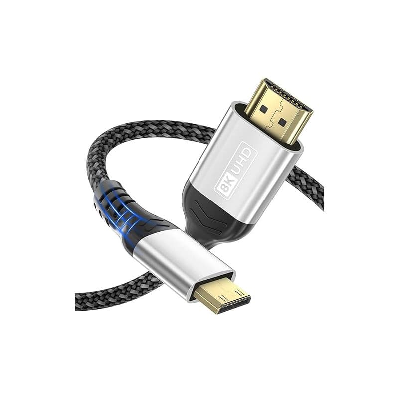 Kryoza Câble Mini HDMI vers HDMI 2.1, 2M 8K@60Hz 4K@120Hz, Câble HDMI Mâle vers Mini HDMI Mâle Bidirectionnel,eARC,3D, Dolby Vis