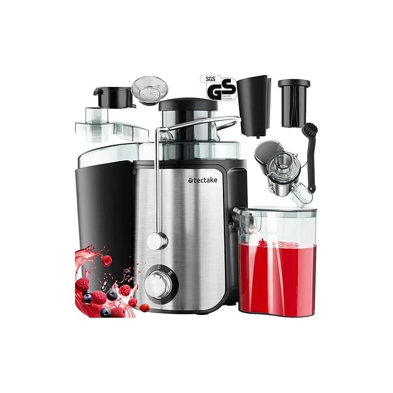 tectake® Extracteur de jus de fruits et légumes Centrifugeuse Fruits et legumes avec Goulotte d'Alimentation 2 Vitesses pour jus