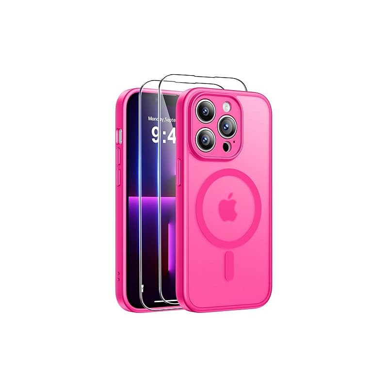 Qasyfanc Coque Magnétique pour iPhone 13 Pro Compatible avec MagSafe avec 2 Verre trempé Protection écran, Anti-Jaune Antichoc C