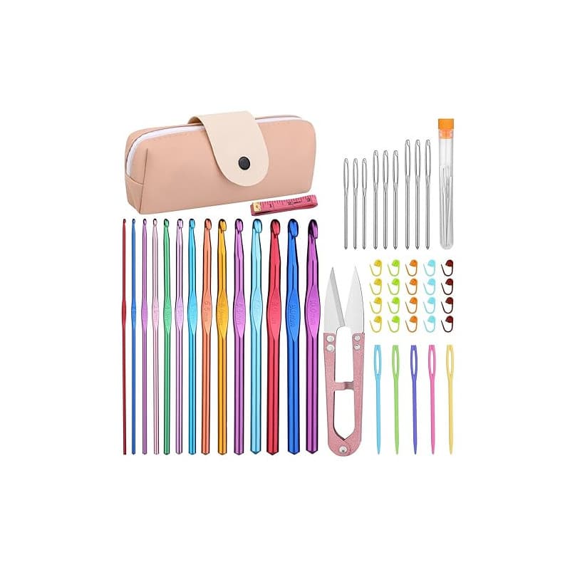 Kits de Crochet, Crochet Tricot 52 pièces, ensemble complet de crochets avec crochets en aluminium de 14 tailles, marqueurs de p