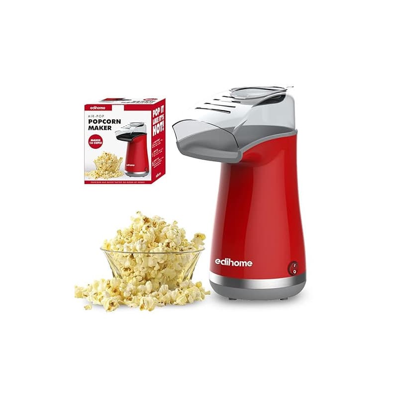 Edihome, Machine a Pop Corn, Popcorn, 1200 W, Comprend une cuillère de dosage, Popcorn prêt en 2 minutes (Rouge)