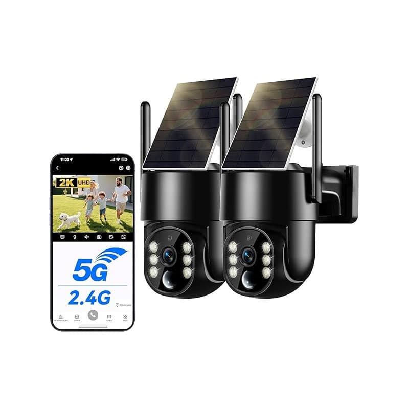 WESECUU Camera Surveillance WiFi Exterieure sans Fil Solaire 2.5K 4MP avec Panneau Solaire 5W, 2K QHD, Batterie 8000mAh, 2.4G et