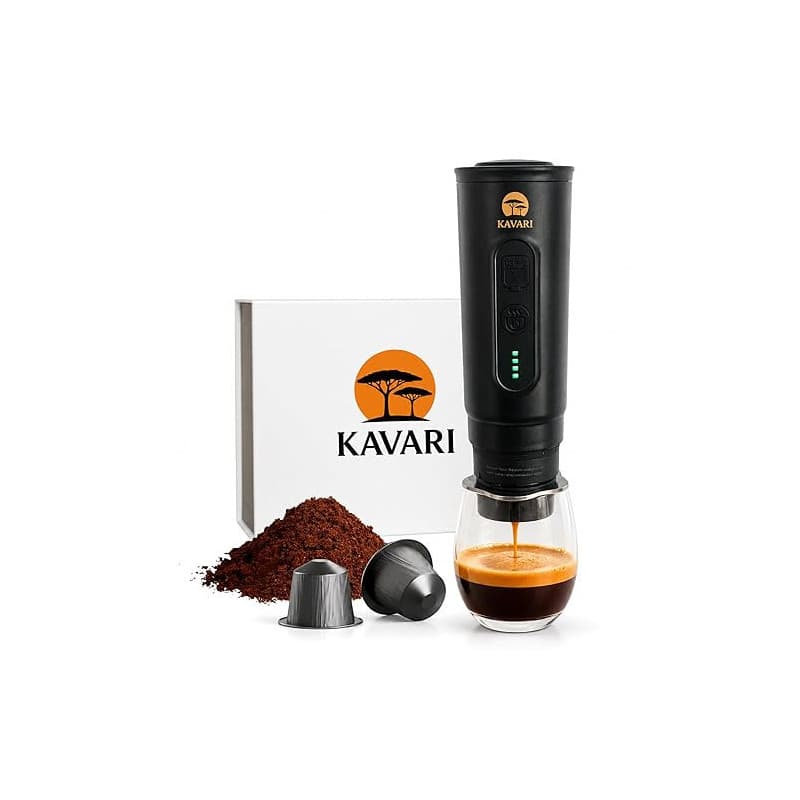 Kavari – Machine à café portable expresso 20 bars | Cafetière portable compatible capsules Nespresso® & café moulu | Recharge US