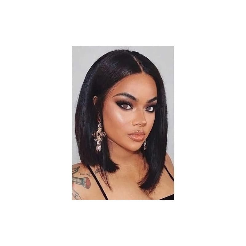 PORSMEER Perruque Femme Noir Bob Courte Naturelle Lisse Synthétique Cheveux Black Wig 10 pouces