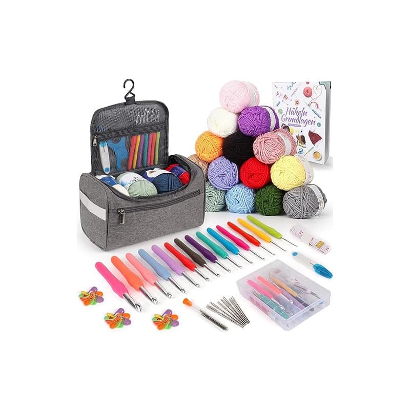 Coopay Kit Crochet Debutant Complet, 15 Pelotes de Laine Crochet, Accessoires de Crochets Tricot, 73 Kits de Crochets Ergonomiqu