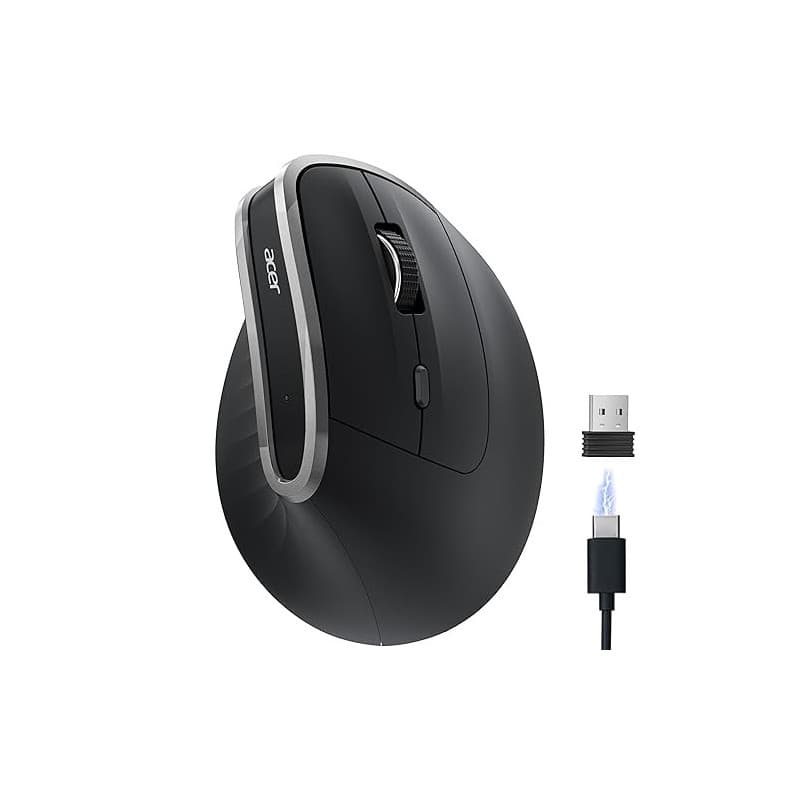 Acer Souris Ergonomique sans Fil, 2,4 GHz Souris Rechargeable, Verticale Mouse 1600PPP, 6 Boutons, Souris d'Ordinateur avec réce