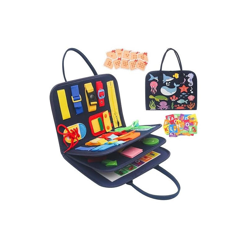 Withosent 4 Couches Busy Board Montessori pour Enfants, Planche Montessori Jeux Tout-Petits, 20 en 1 Apprendre Compétences de Vi