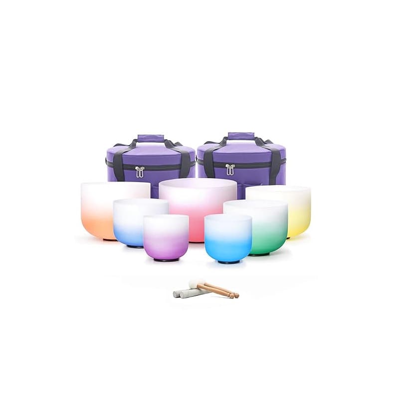 Hye-eun Lot de 7 bols chantants en cristal de 17,8 à 30,5 cm 432 Hz pour yoga, méditation avec étui de transport robuste (Dégrad