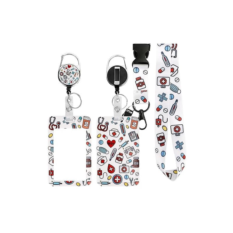 Porte Badge Id avec Lanyard Breakaway pour, Badge Reel rétractable, Clips de Badge détachables, Lanyard Strap pour le cou, Cadea