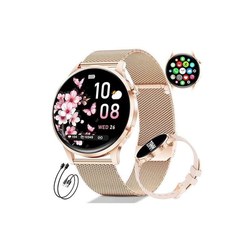 Montre Connectée Femme, Écran AMOLED 1,32" Ultra-fin Elégante Montre Femmes avec 2 Bracelets & 2 Câbles, 116 Modes Sport, Suivi