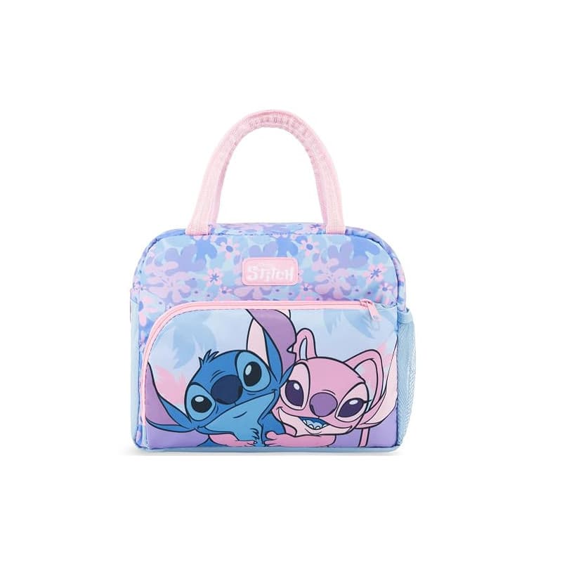 Get Trend Disney Stitch Sac Isotherme Repas Enfant Fille, Lunch Tote Bag avec Poche, Porte Bouteille et Fermeture Eclair (Rose/B