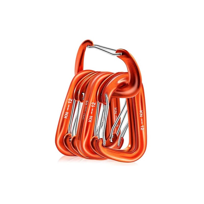6PCS Mousquetons, 12KN Mousqueton Aluminium,Légère, en Forme de D (8 cm), Elle Convient aux Balançoires d'Extérieur, Aux Hamacs,