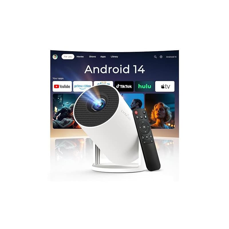 Vidéoprojecteur avec Wi-FI 6 & Bluetooth 5.4, Apps intégrées Supporte 4K Full HD Mini Video Projecteur, Android 14, Auto Keyston