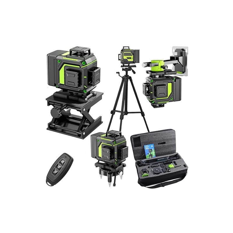 Niveau Laser Chantier Autonivelant 360° x 4 Avec trépied, Lazer Niveaux 4D 16 Lignes Laser, Mode Impulsion ExtéRieur, 2 x Batter