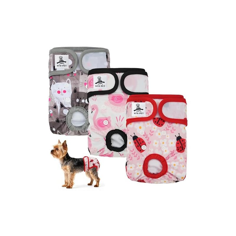 UFO PET Culotte Chiennes Chaleurs S Réutilisables, Couche pour Chien Femelle Lavables (Lot de 3), Culotte très Absorbantes pour