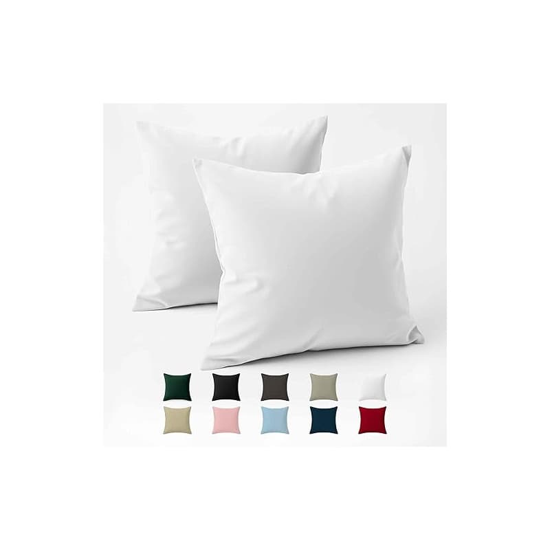 Taie Oreiller 65x65 Coton Renforcé (Set de 2) - Blanc - Tissage serré de 57 Fils/cm² - Taie Oreiller 65 x 65 cm- Certifié Oeko T