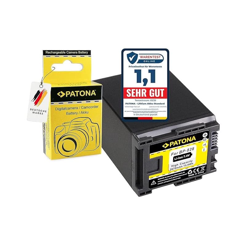 PATONA Batterie BP-828 (2670 mAh / 19,8 Wh) – Remplacement pour Canon BP-828 BP-827 – Compatible avec XA60 XA40 XA20, Legria HF