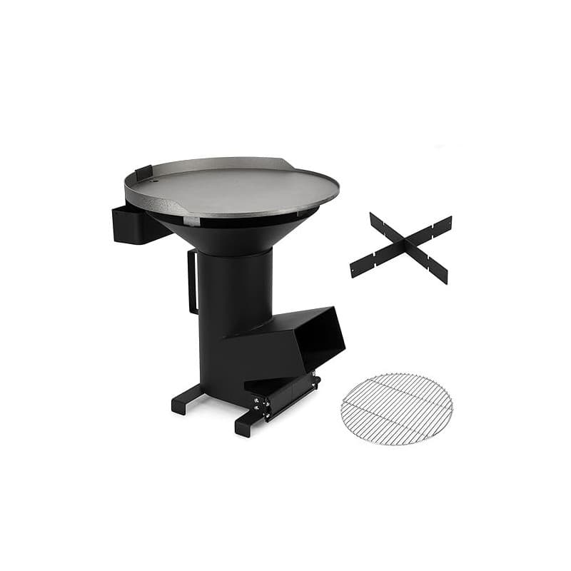 Onlyfire Poêle à fusée 3-1 Réchaud de Camping Multifonctionnel Rocket Stove avec grille de cuisson, plaque de cuisson, Idéal Pou