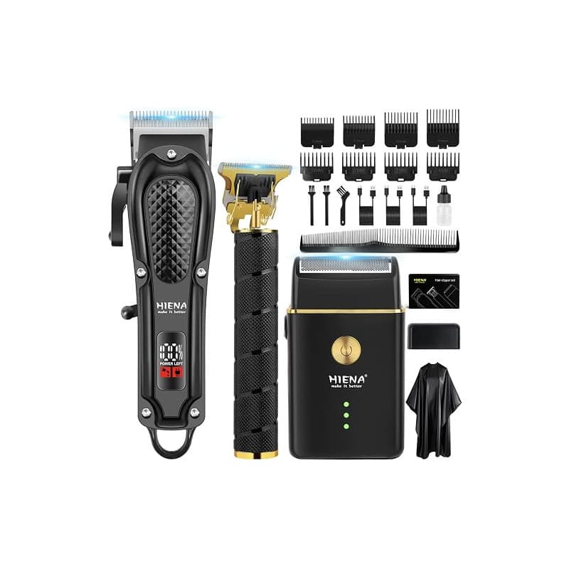 HIENA PRO Tondeuse à cheveux pour homme, sans fil, tondeuse à cheveux, tondeuse à barbe, rasoir à lames, kit complet de rasage e