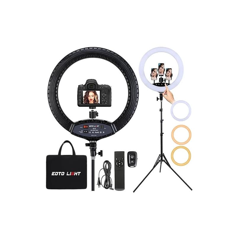 EOTO Light Anneau lumineux LED 48,3 cm avec trépied pour maquillage, portrait, vlog YouTube, prise de vue vidéo, sac de transpor