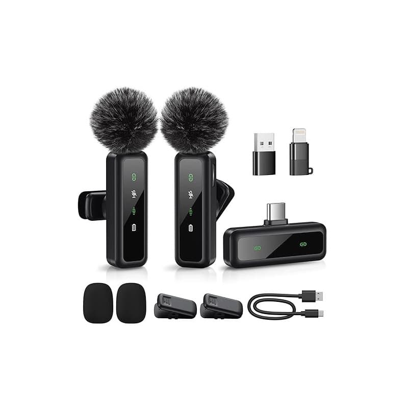Microphone de Lavalier sans fil pour iPhone, iPad, appareils Android - Mini microphone à pince avec suppression du bruit, appair